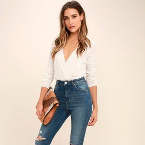 Lulu's Striking Looks Off White Long Sleeve Bodysuit NEW WITH TAGS